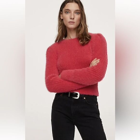 Mango Fuzzy Chunky  Ribbed Curvy Winter Crewneck Pullover Size S Very Good - Picture 1 of 12